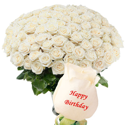 "Talking Roses (Print on Rose) (100 White Roses) Happy Birthday - Click here to View more details about this Product